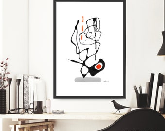 Abstract Painting (Nº196) Print Burnt Orange Minimalist Modern fine art red and gray surrealist Wall Decorative Art Wall Home decor (196)