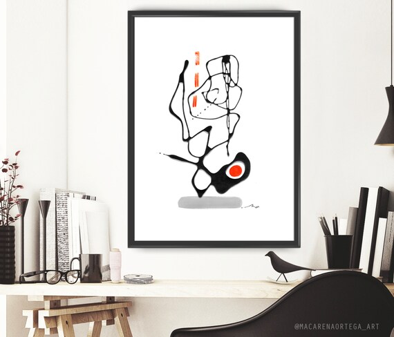 N196 | Burnt Orange Abstract Painting Print | Minimalist Modern Fine Art Wall Decor Red and Gray Surrealist Artwork | Contemporary Decor