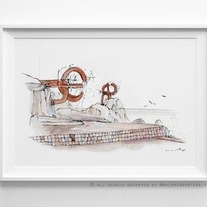 The Comb of the Wind watercolor Chillida spculture Donostia San-Sebastián Basque La Concha Bay watercolor decor art print to decorate 112 image 3