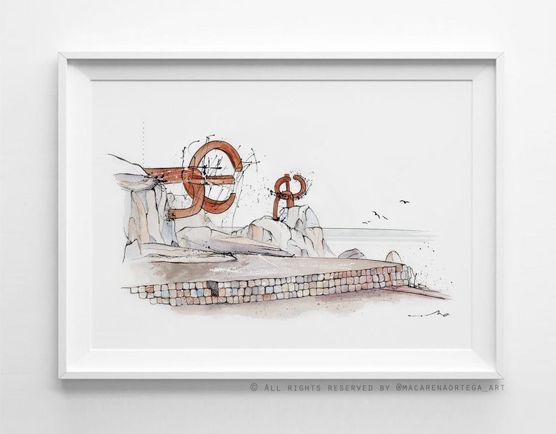 The Comb of the Wind watercolor Chillida spculture Donostia San-Sebastián Basque La Concha Bay watercolor decor art print to decorate 112 image 3