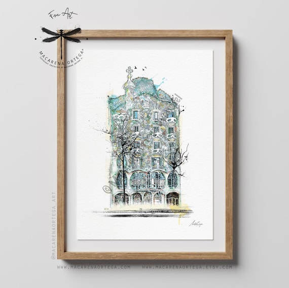 Casa Batlló Gaudí Watercolor Art Print | Barcelona Architecture Sketch | BCN Art | Gaudí's House Painting | Art by Macarena Ortega | N99