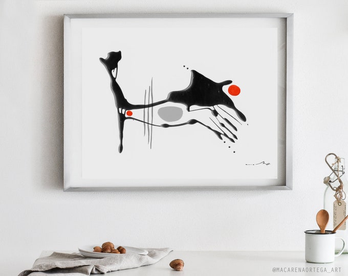 Abstract expressionism Painting (Nº197) Print Minimalist Modern fine art red and gray surrealist Wall art Decorative Art Wall Home (197)
