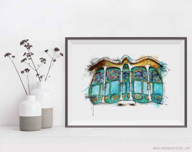 Window and Balcony of Casa Batlló art print Barcelona Batlló House Art print Painting Gaudí art print poster Batlló Gaudí architecture 153 image 7