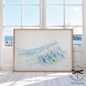 Surfer Welle Aquarell Kunstdruck | Minimalistische Surfen-Wand-Dekor | Wassersport Poster | Küsten Ozean Kunst | Meer Liebhaber Gemälde | N125