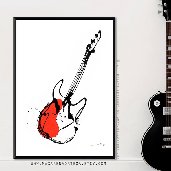 Electric Guitar painting Art Print Guitar Abstract Minimalist Electric Guitar art print Modern fine art Music Instrument surrealist (199)