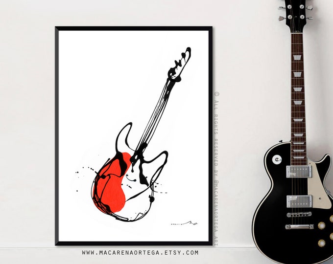 Electric Guitar painting Art Print Guitar Abstract Minimalist Electric Guitar art print Modern fine art Music Instrument surrealist (199)