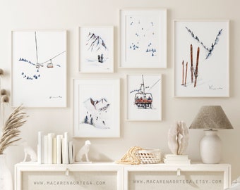 WallArt SET of 6 print of SKI ART Wall art collection 33%off,