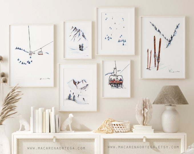 WallArt SET of 6 print of SKI ART Wall art collection 33%off, Different sizes