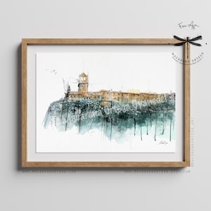 Impression d'art de peinture de Castellfollit de la Roca | La Garrotxa Dessin aquarelle | Gérone Catalogne Espagne Impression d'art Illustration | N89