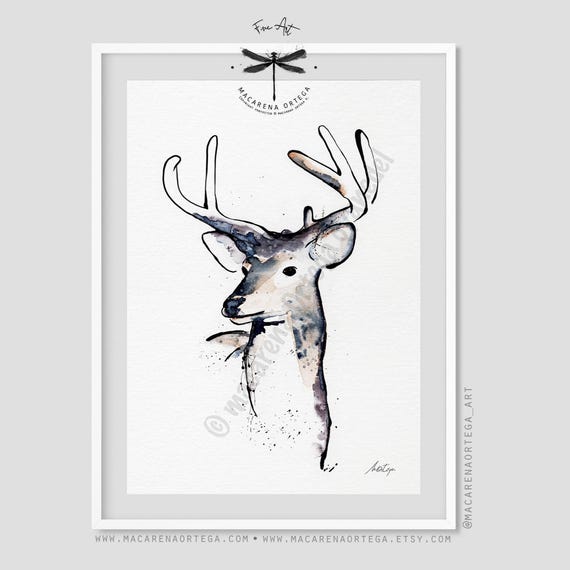 Deer Watercolor Art Print | Modern Deer Painting | Winter Woodland Wildlife | Forest Nature Animal Art | Wild Animals Print Handmade | N19