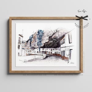 Setenil de las Bodegas Watercolor Art Print | Cádiz Town Built into Rock, Andalusia Spain Painting | Travel Architecture Artwork | N13