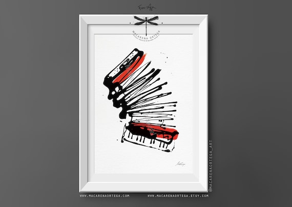 Accordion Abstract Art Print | Minimalist Piano Accordion Painting, Modern Fine Art | Music Lovers, Musical Instrument Wall Decor Art | N1