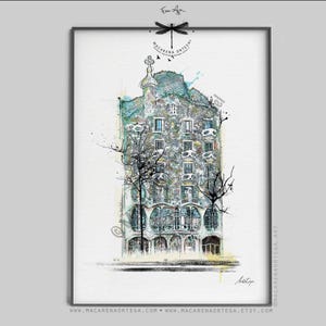 Casa Batlló Barcelona, Watercolor Giclée Print, Gaudí Architecture Wall Art, Modernist Building, by Macarena Ortega | N99