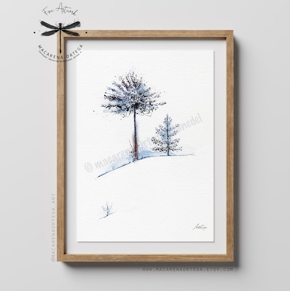 N45 | Araucaria Tree Watercolor Art | Chile Lonquimay Landscape | Winter Decor | Adventurer Outdoor Lover Print | Chilean Nature Art