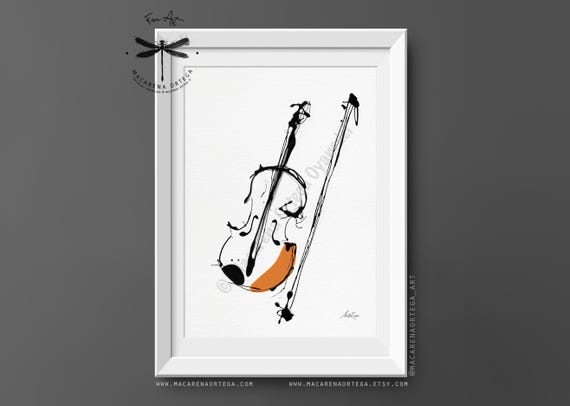 Violin Abstract Art Print | Minimalist Modern Fine Art, Surreal Music Instrument Painting | Elegant Wall Decor | Macarena Ortega | N201