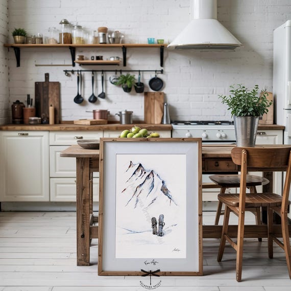 Two Snowboards Watercolor Art Print By Macarena Ortega |  Mountain Winter Scene | Sports Wall Decor | Gift for Ski & Snowboard Lovers | N48