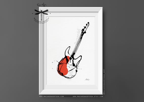 Electric Guitar Abstract Art Print | Minimalist Modern Fine Art, Surreal Music Instrument Painting | Music Artwork Contemporary Decor| N199