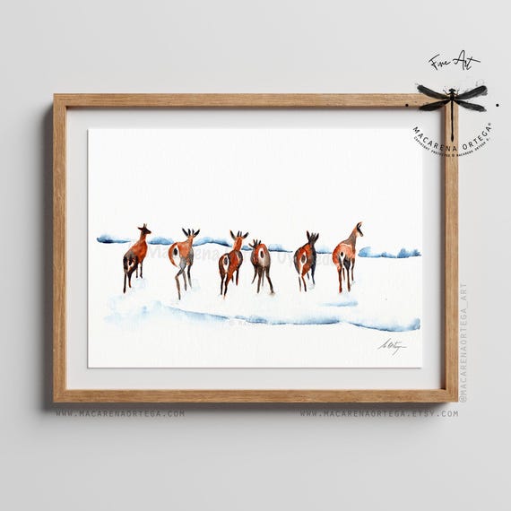 Chamois, Watercolor Art Print, Alpine Wildlife Artwork, Mountain Nature Wall Art, by Macarena Ortega | N216