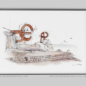 The Comb of the Wind watercolor Chillida spculture Donostia San-Sebastián Basque La Concha Bay watercolor decor art print to decorate 112 image 4