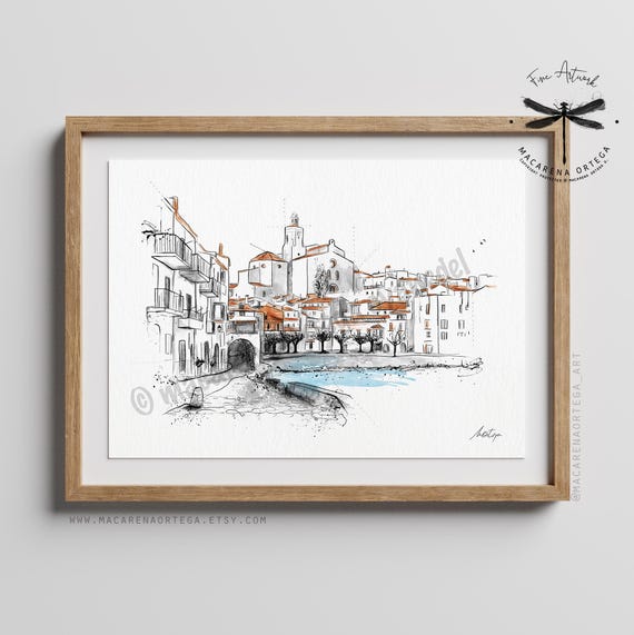 Cadaqués Watercolor Art Print by Macarena Ortega | Costa Brava Painting  Handmade Sketching | Spain Art Print | Dalí Figueres Deco | N172