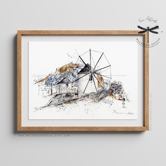 Serifos Greece Watercolor Art Print | Greek Island Beach Scene, Serifos Painting, Greek Islands Travel Art | By Macarena Ortega | N31