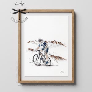 Impression d'art aquarelle cycliste | Vététiste, vélo de route, cycliste d'essai | Aventure en plein air, passion sportive | Macarena Ortega Art | N56