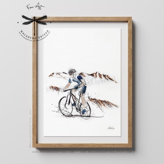 Cyclist Watercolor Art Print | Mountain Biker, Road Bike, Rider Bicycle Trial | Outdoor Adventure, Sport Passion | Macarena Ortega Art | N56