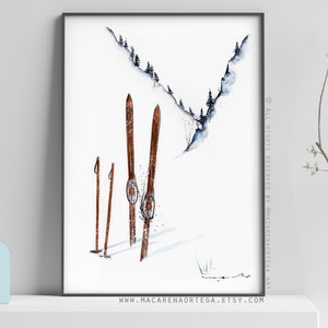 SKI ART SET de 3 tirages dont 1 gratuit Offre spéciale Décoration d'intérieur montagne, décoration hivernale, impressions d'art de ski, art mural de ski, cadeau de Noël image 4