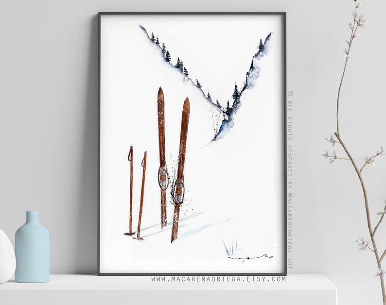 SKI ART SET de 3 tirages dont 1 gratuit Offre spéciale Décoration d'intérieur montagne, décoration hivernale, impressions d'art de ski, art mural de ski, cadeau de Noël image 4