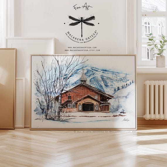 Sun Valley Opera House Watercolor Art Print | Ski Resort, Mountain Escape, Modern Architecture, Travel | Macarena Ortega | N24