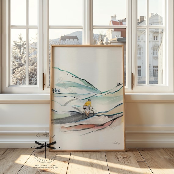 N117 | Tour de France Cyclist Watercolor Art Print | Road Bike Painting | Biker Ride Alps Cycling | Bicycle Lovers | Macarena Ortega