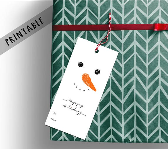 PRINTABLE Tag Christmas tags gift tags present labels Christmas snowman Happy Holidays minimal Christmas Printable Digital Downloads (T05)