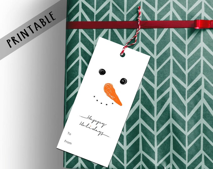 PRINTABLE Tag Christmas tags gift tags present labels Christmas snowman Happy Holidays minimal Christmas Printable Digital Downloads (T05)