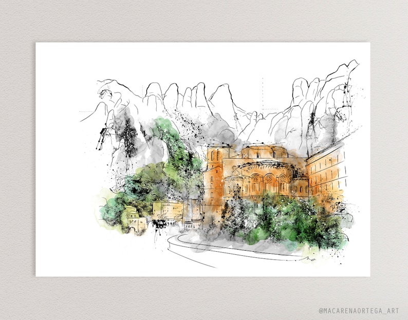 Montserrat Painting art prints Montserrat Sketching watercolor Montserrat Catalonia Spain Art Print Illustration Barcelona 033 image 7