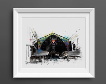 Boquería Market  Barcelona art print painting BCN inks Spain handmade poster Illustration print city modern wall decor (103)