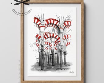 Mosque–Cathedral of Córdoba Watercolor Art Print | Andalusia Architecture, Spanish Heritage, Travel Wall Art | Córdoba Print | N74