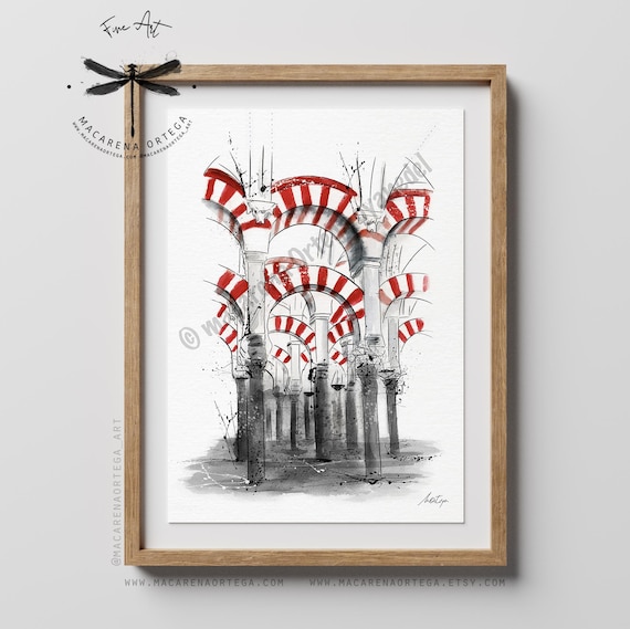 Mosque–Cathedral of Córdoba Watercolor Art Print | Andalusia Architecture, Spanish Heritage, Travel Wall Art | Córdoba Print | N74