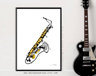 Saxophone Print minimalist art print Jazz Lovers Gift for Musician Blues lovers Music Jazz poster Music instruments Saxophone poster (010)