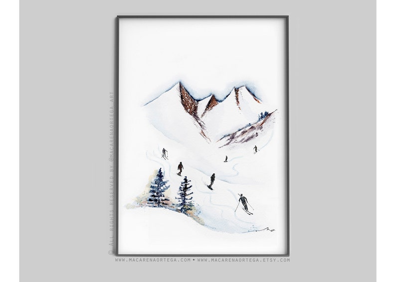 SKI ART SET de 3 tirages dont 1 gratuit Offre spéciale Décoration d'intérieur montagne, décoration hivernale, impressions d'art de ski, art mural de ski, cadeau de Noël image 6