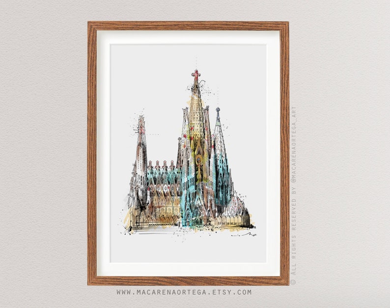 Sagrada Familia Painting Sketch print Barcelona Painting Gaudí print Spain poster Illustration art Europe print city modern bcn 161 imagem 7