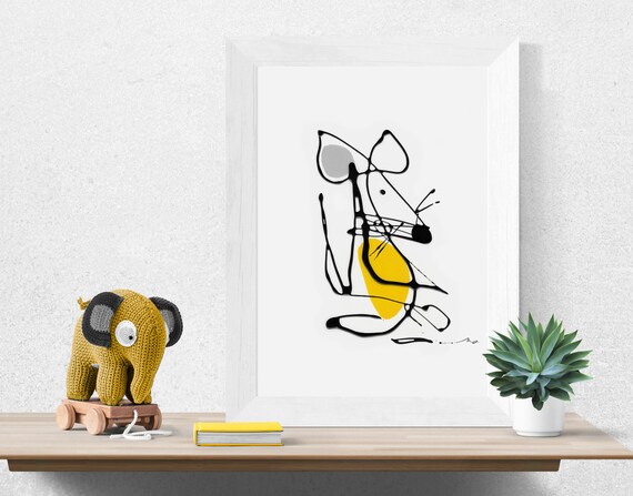 N190 | Mouse Abstract Art Print | Minimalist Animal Painting, Modern Surrealist Fine Art, Nursery Wall Decor | Macarena Ortega Art