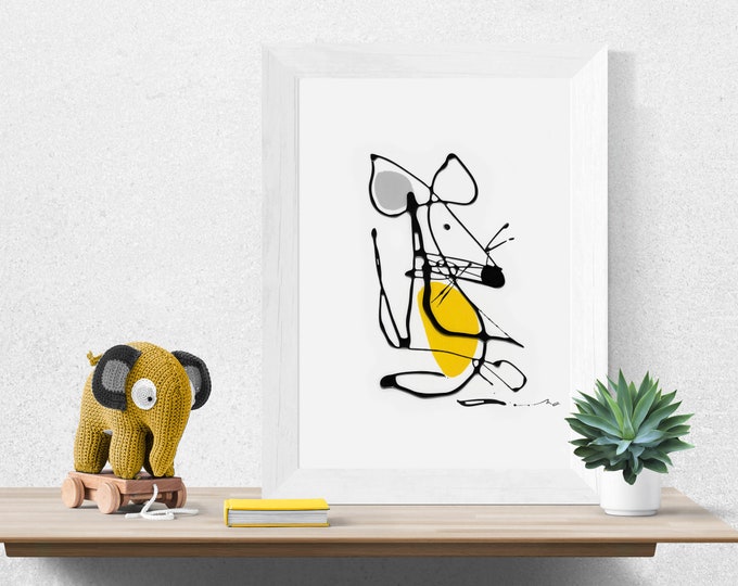 Mouse Print Abstract Art Minimalist Painting Mouse Art Print Animal Modern fine art surrealist Wall art Nursery Art Wall Home decor (190)