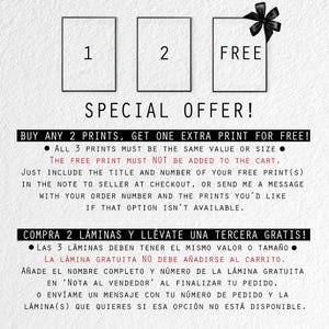 May include: A promotional image with the text "SPECIAL OFFER!" and the offer details. The offer is "BUY ANY 2 PRINTS, GET ONE EXTRA PRINT FOR FREE!" The image includes three rectangular placeholders labeled "1", "2", and "FREE", with a black bow.