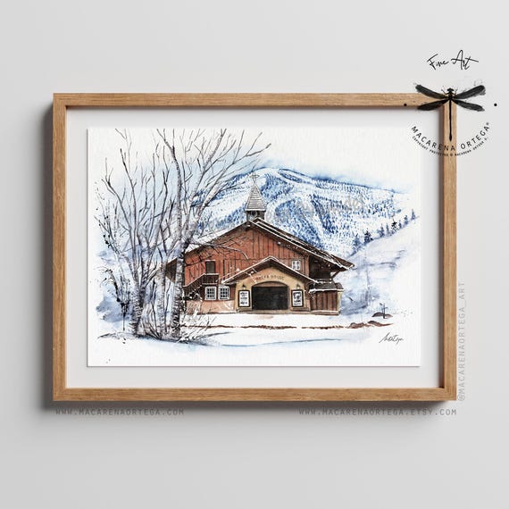 Sun Valley Opera House Watercolor Art Print | Ski Resort, Mountain Escape, Modern Architecture, Travel | Macarena Ortega | N24