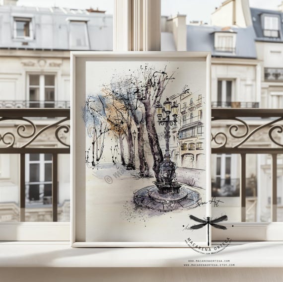 The Ramblas of Barcelona Watercolor Art Print | Font de Canaletes, Spain | BCN Urban Landscape, Architectural | By Macarena Ortega | N102