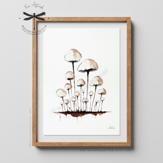 Minimalist Mushroom Colony Watercolor Print | Abstract Fungi Art | autumn art print | Nature Lover Decor | by Macarena Ortega | N134