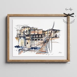 Rupit i Pruit, peinture, impression d'art | Osona dessine à l'aquarelle | Ville médiévale Rupit i Pruit Garrotxa Gérone Catalogne Espagne Imprimer | N91