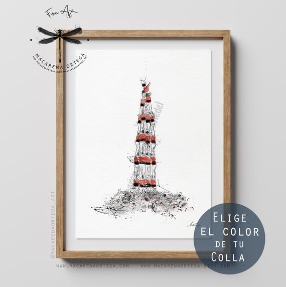 Castellers Watercolor Art Print | Different Colors Available | Catalonia Traditional Spanish Human Tower | Spain Culture Art | N166