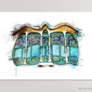 Window and Balcony of Casa Batlló art print Barcelona Batlló House Art print Painting Gaudí art print poster Batlló Gaudí architecture 153 image 6