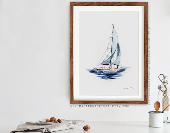 SailBoat watercolor painting decor art prints navigation gift art beach Nautical art coastal art sea prints ocean art (38)